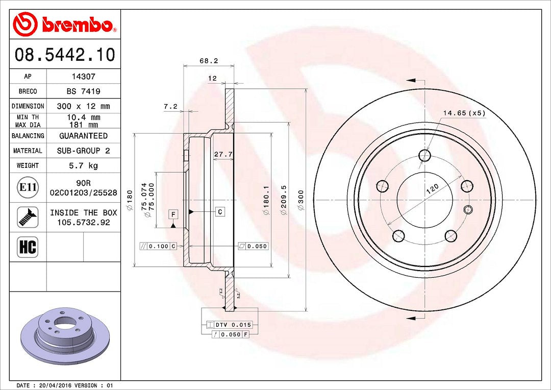 Brembo Components Not Hazardous To Health Brake Rotor 08544210C02 - Disc