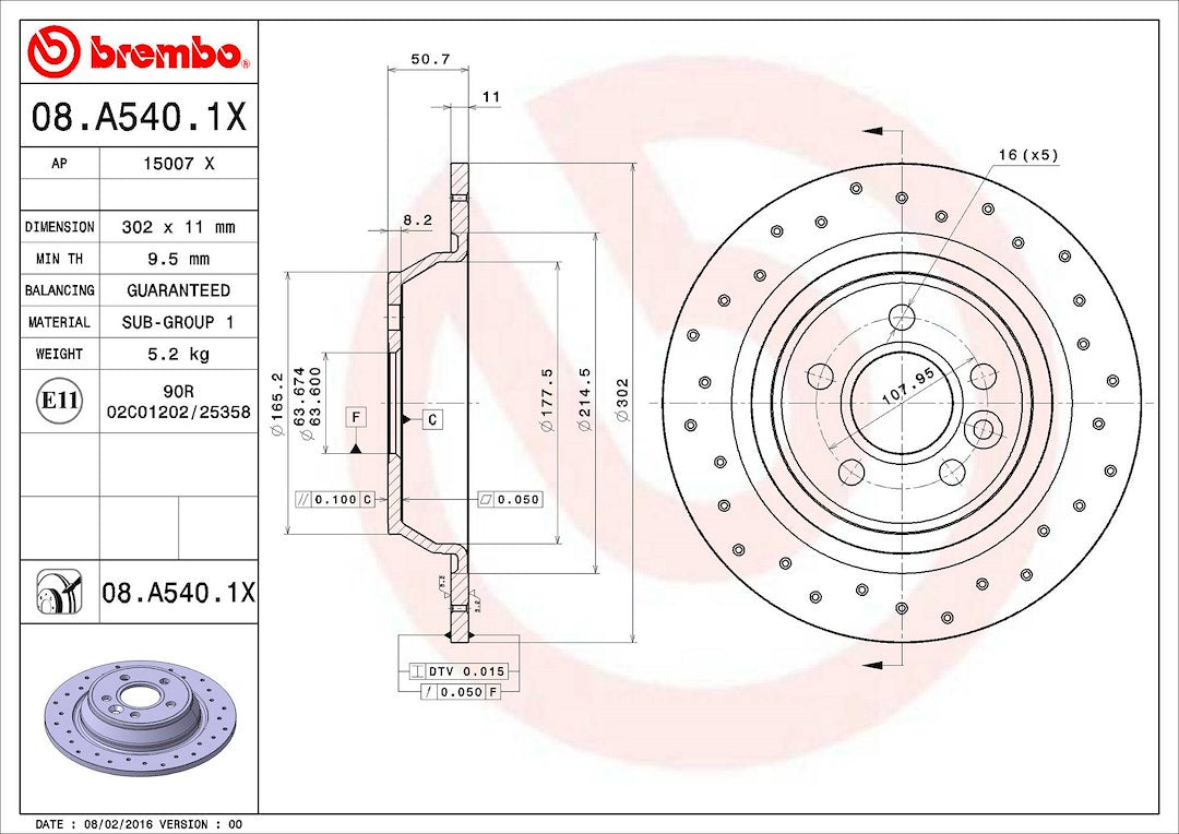 Brembo 08A5401XC02 Brake Rotor