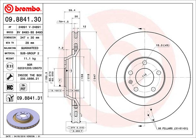 Brembo 09884131C02 Brake Rotor