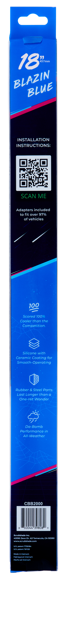Scrubblade Ensure Quiet Operation Windshield Wiper Blade CBB1800 - Blue 18 Silicone Shadeblade Wpr Bld