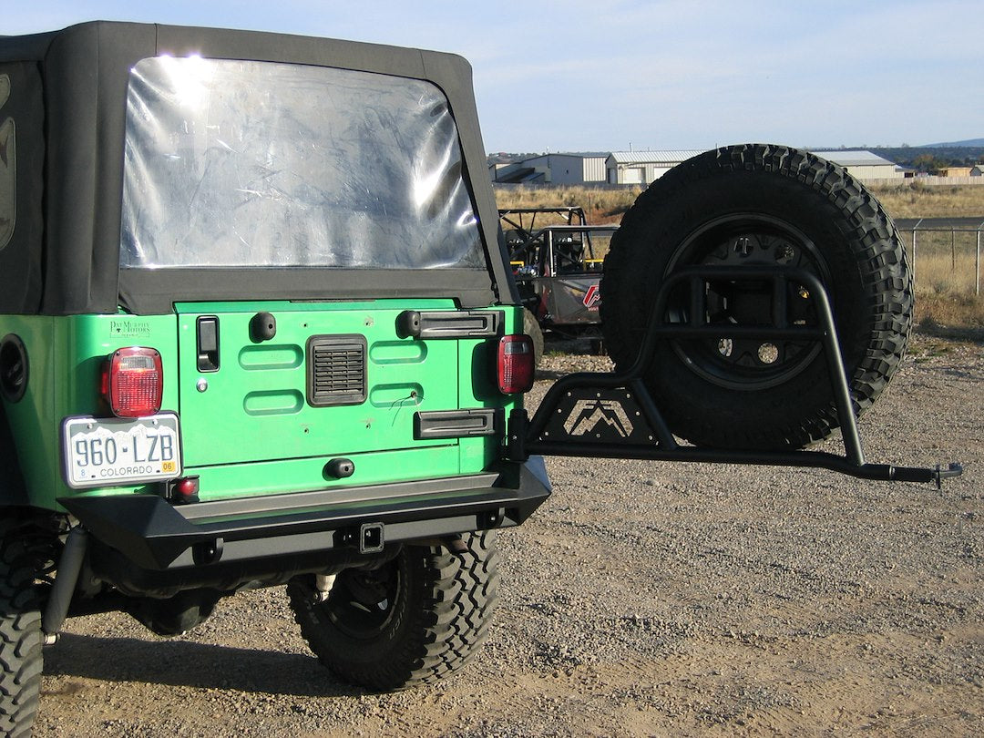 FAB Fours Pivot Secured In Double Sheer Spare Tire Carrier JP-Y1251T-1 - TJ LJ JK Carr 97-10