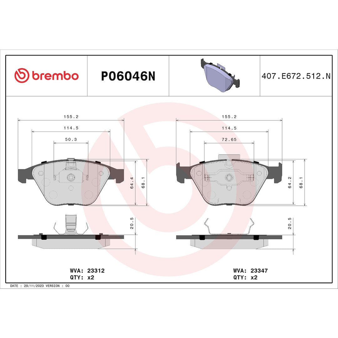 Brembo Premium Low-Met OE Equivalent Pad Brake Pad P06046N - Disc Set