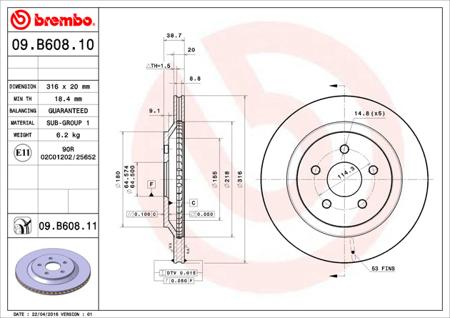 Brembo Components Not Hazardous To Health Brake Rotor 09B60811C02 - Disc