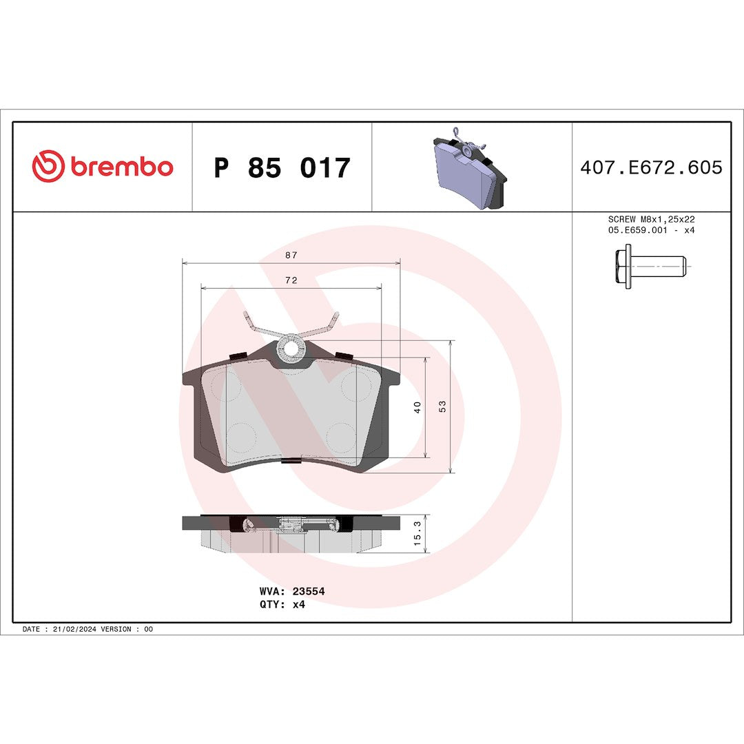Brembo Premium Low-Met OE Equivalent Pad Brake Pad P85017 - Disc Set