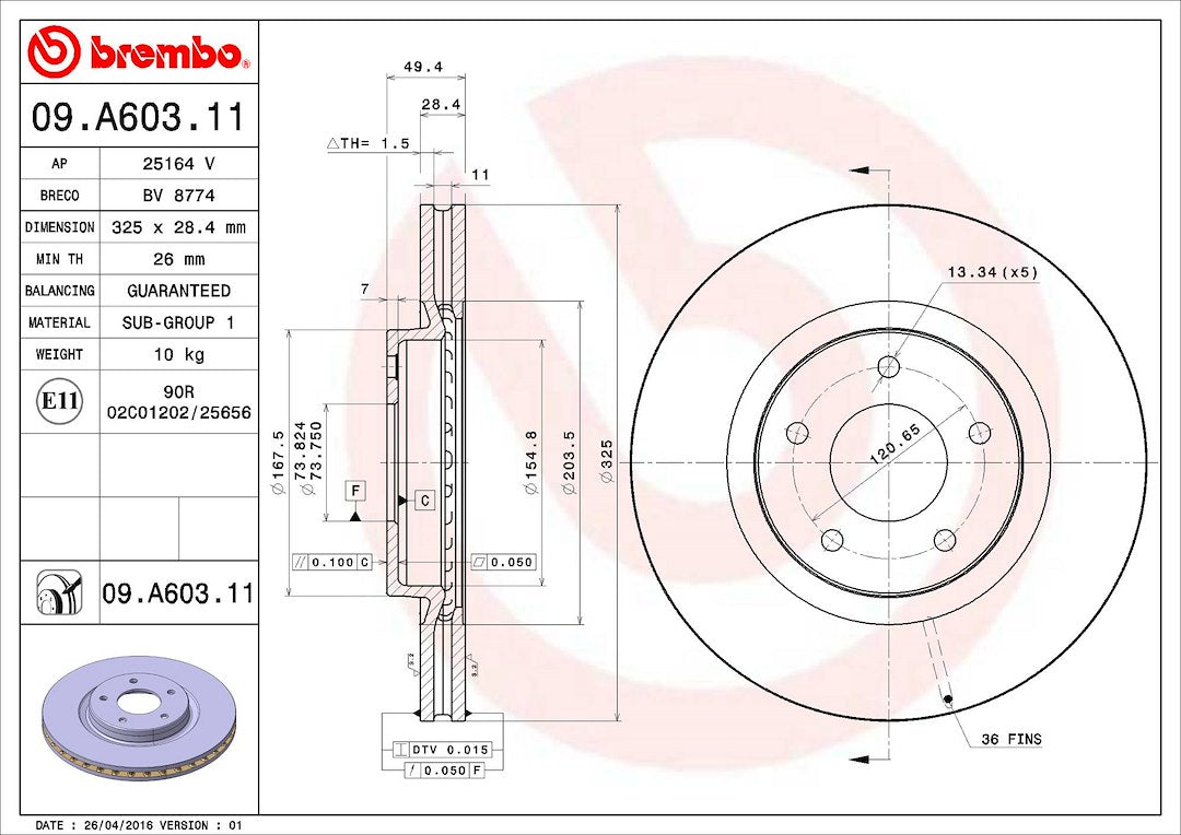 Brembo Components Not Hazardous To Health Brake Rotor 09A60311C02 - Disc