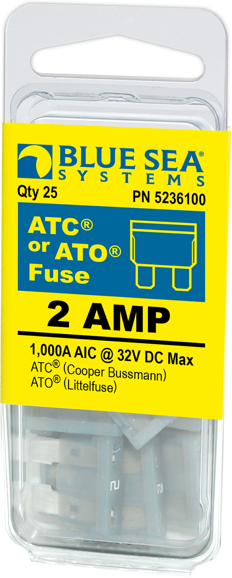 Blue SEA 5236100-BSS - Fuse ATO ATC 2A Pack 25