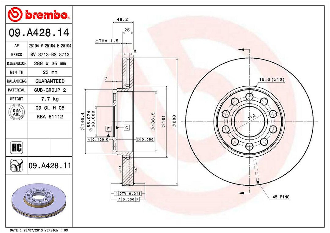 Brembo Components Not Hazardous To Health Brake Rotor 09A42811C02 - Disc