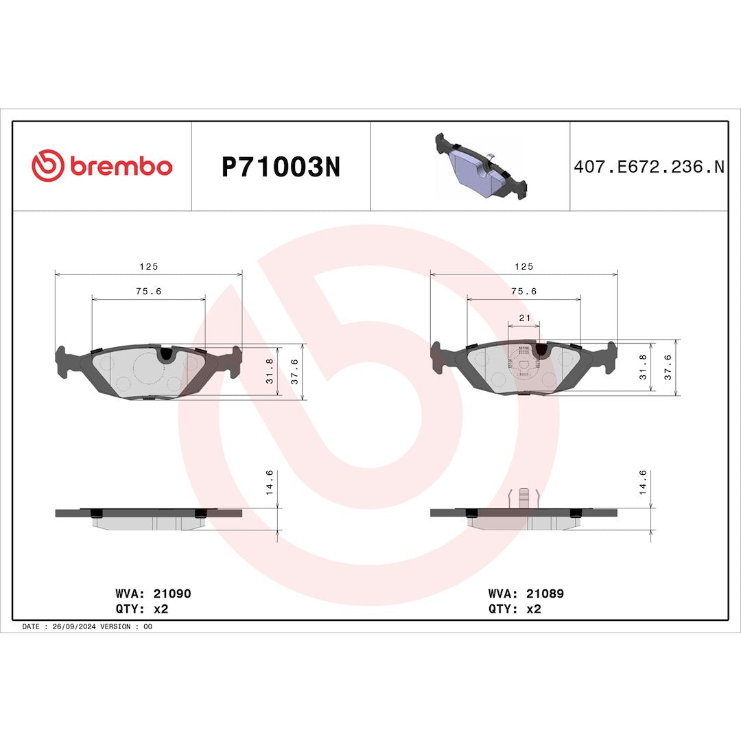 Brembo Premium Low-Met OE Equivalent Pad Brake Pad P71003N - Disc Set