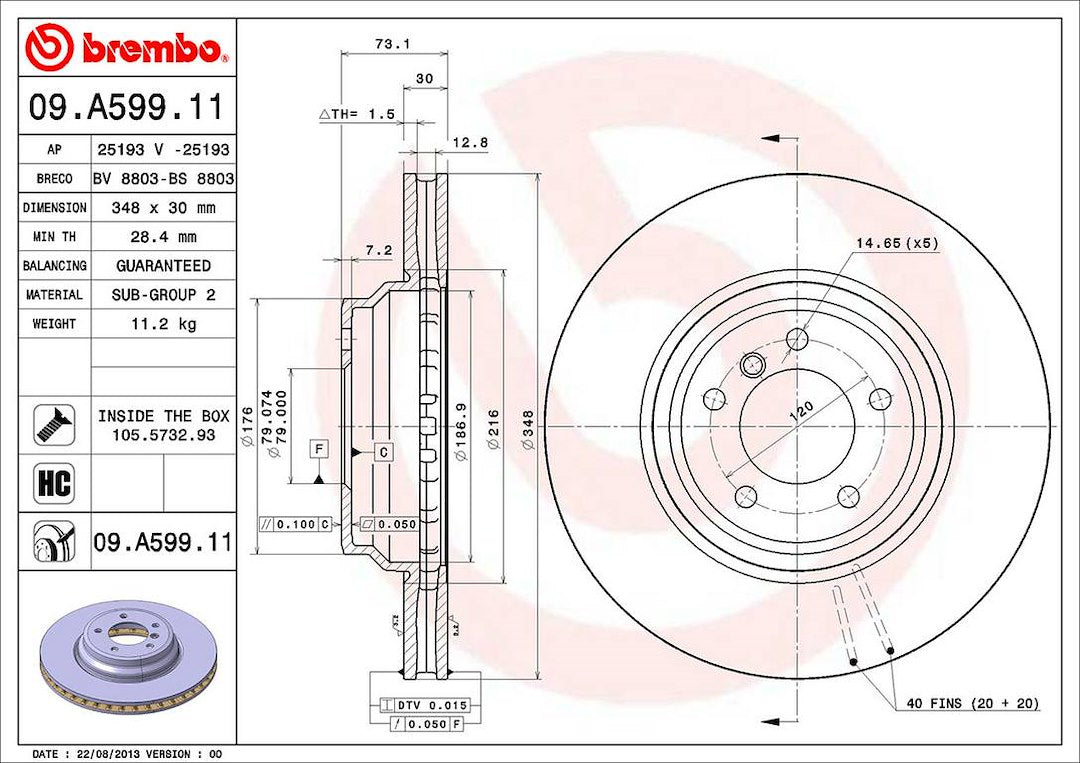 Brembo Components Not Hazardous To Health Brake Rotor 09A59911C02 - Disc