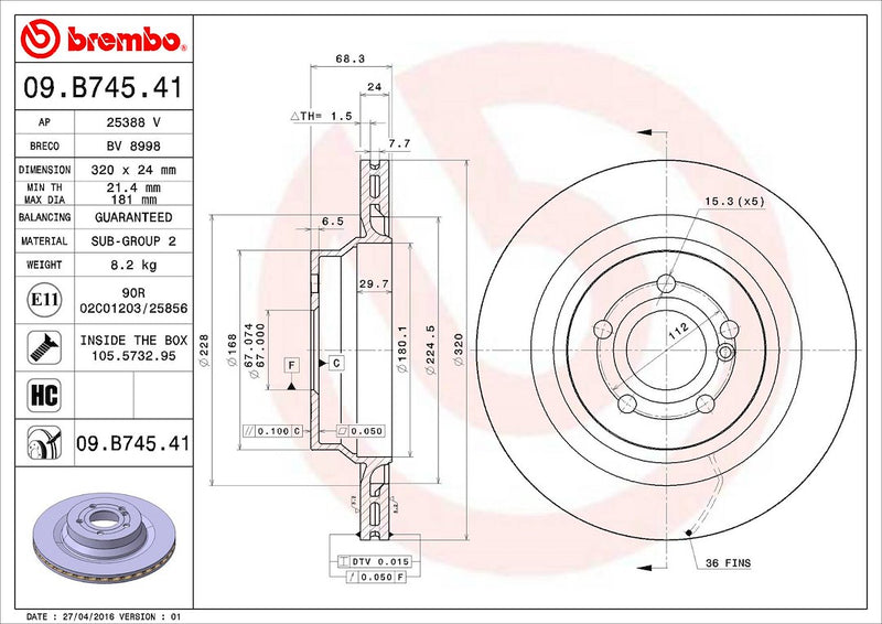 Brembo Components Not Hazardous To Health Brake Rotor 09B74541C02 - Disc