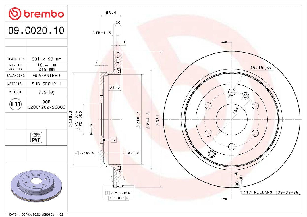 Brembo 09C02010C02 Original Equipment Standard - Brake Disc