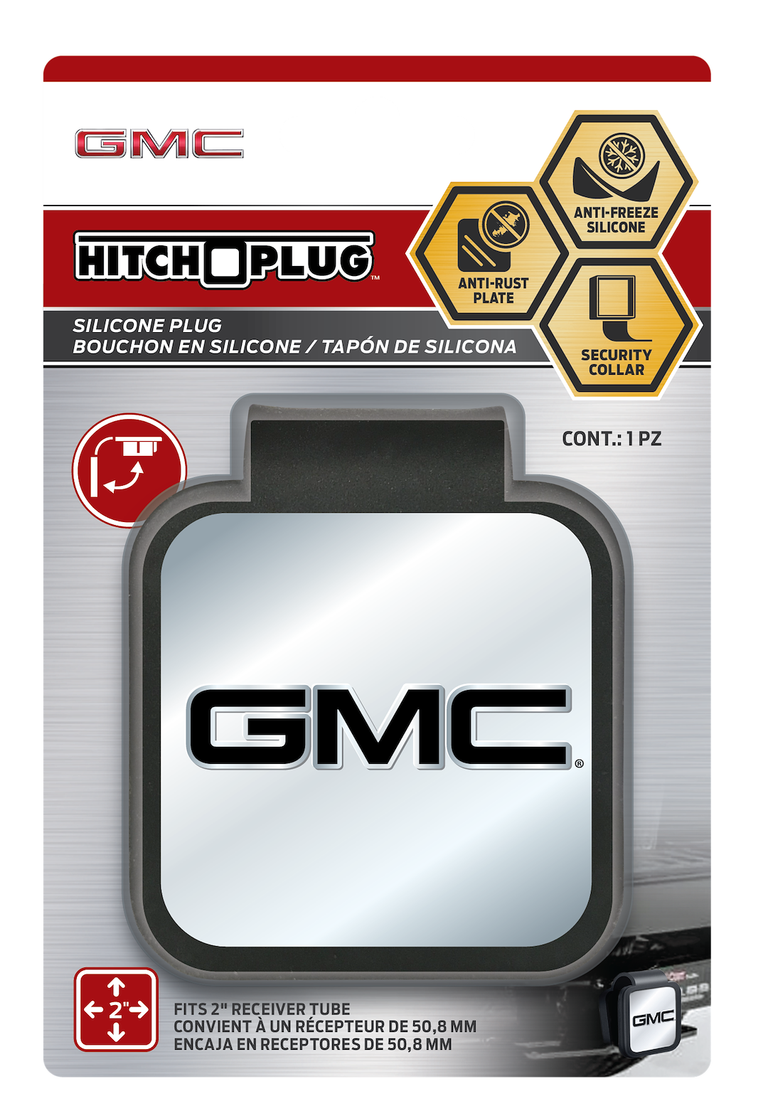 Plasticolor Universal Fit Trailer Hitch Cover 002305R01 - Gmc Metal Plate Silicone Plug