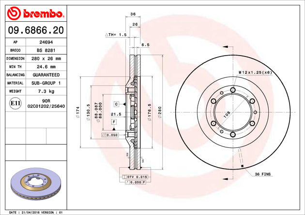 Brembo 09686620C02 Brake Rotor