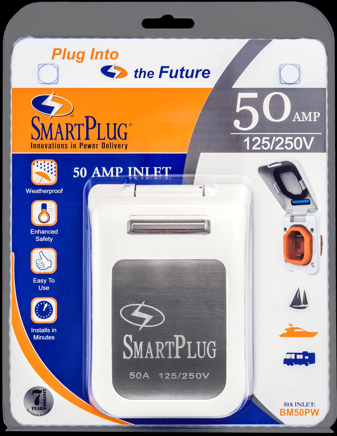 Smart Plug Multi-Point Locking System Power Inlet Port BM50PW - White 50AMP Nometal