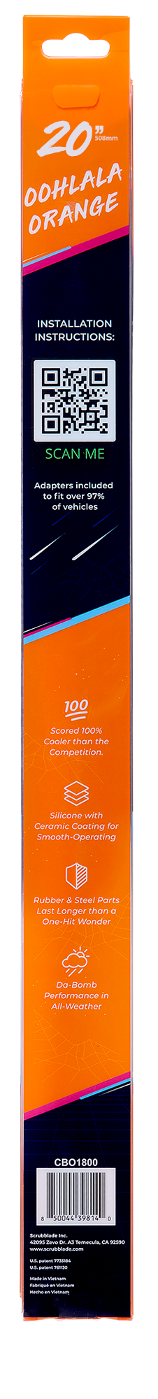 Scrubblade Ensure Quiet Operation Windshield Wiper Blade CBO2000 - Orange 20 Silicone Shadebladepper