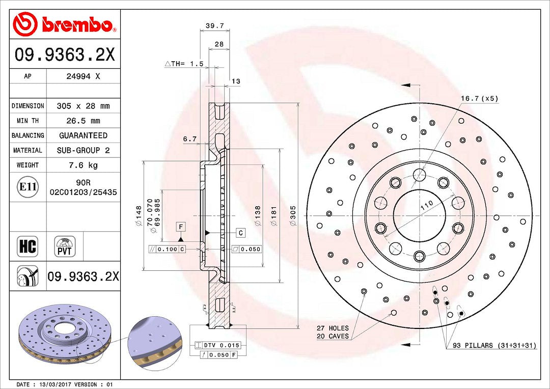 Brembo 0993632XC02 Brake Rotor