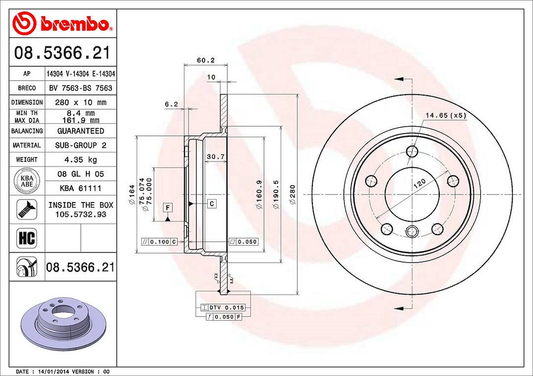 Brembo Components Not Hazardous To Health Brake Rotor 08536621C02 - Disc