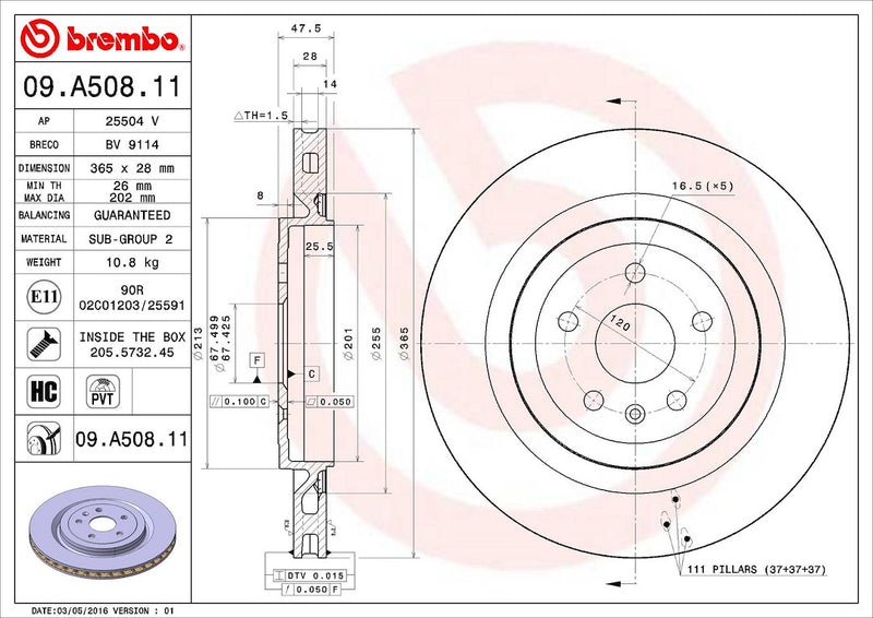 Brembo Components Not Hazardous To Health Brake Rotor 09A50811C02 - Disc