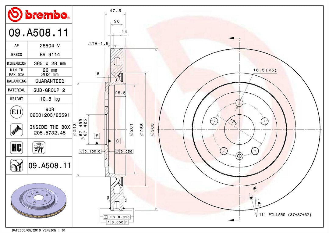 Brembo Components Not Hazardous To Health Brake Rotor 09A50811C02 - Disc