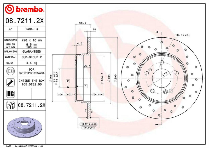 Brembo 0872112XC02 Brake Rotor