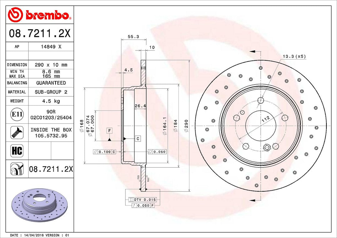 Brembo 0872112XC02 Brake Rotor