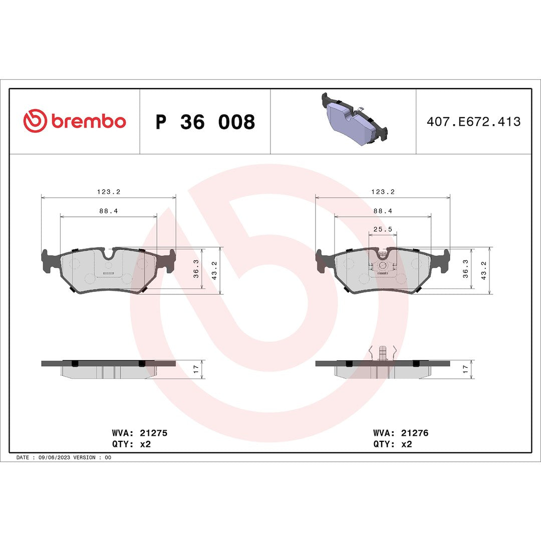 Brembo Premium Low-Met OE Equivalent Pad Brake Pad P36008 - Disc Set