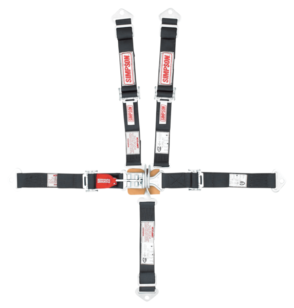 Simpson Race 29025BK Pull down lap belt style - Black Qrtr Midget 5PT Set