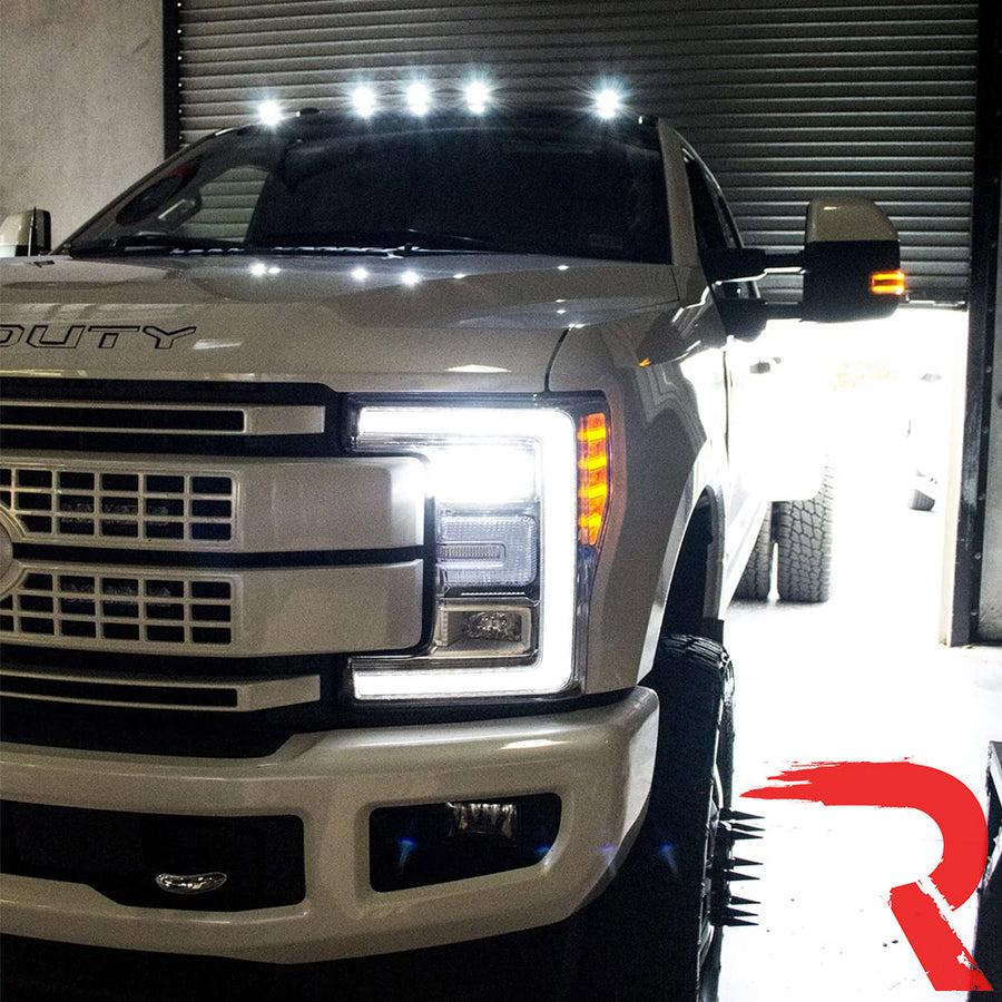 Recon Access SAE And Dot-Compliant Roof Marker Light 264343BKHPWH - Ford 17-22 Superduty 5-Piece Set