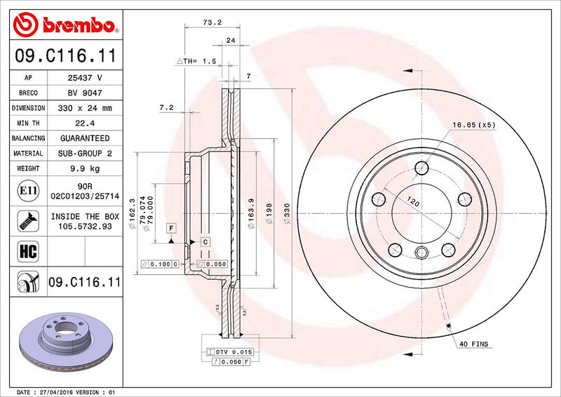 Brembo Components Not Hazardous To Health Brake Rotor 09C11611C02 - Disc