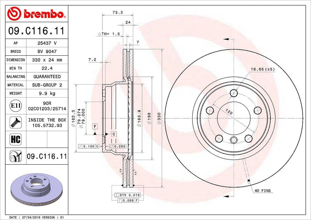 Brembo Components Not Hazardous To Health Brake Rotor 09C11611C02 - Disc