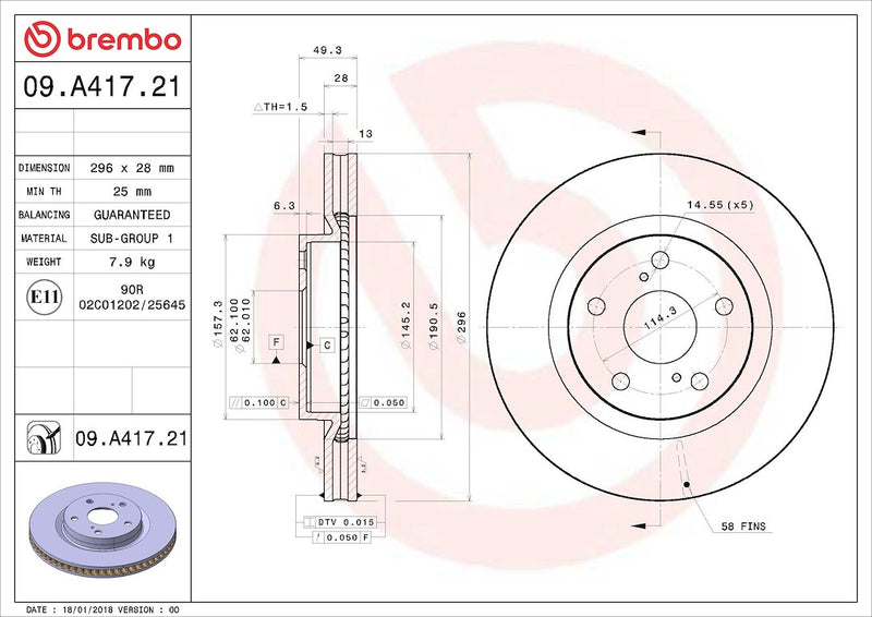 Brembo Rust-Resistant Coating Brake Rotor 09A41721C02 - Disc
