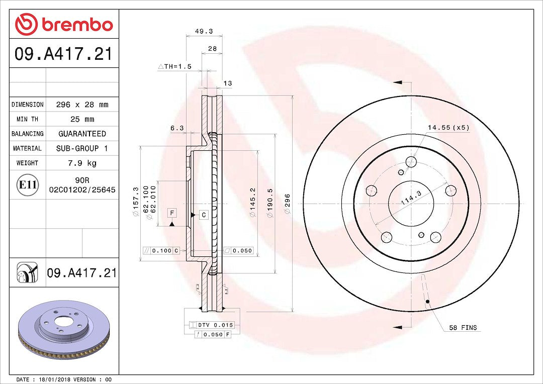 Brembo Rust-Resistant Coating Brake Rotor 09A41721C02 - Disc