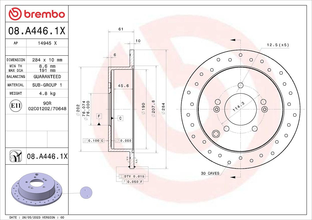 Brembo 08A4461XC02 Brake Rotor
