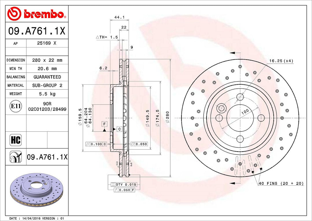 Brembo 09A7611XC02 Brake Rotor