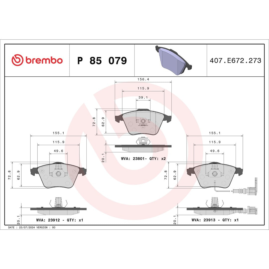 Brembo Premium Low-Met OE Equivalent Pad Brake Pad P85079 - Disc Set