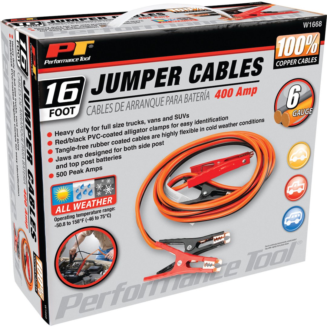 Perform Tool All Weather Use Battery Jumper Cable W1668 - 6GA 16 Cables