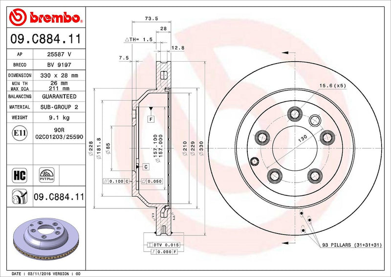 Brembo Components Not Hazardous To Health Brake Rotor 09C88411C02 - Disc