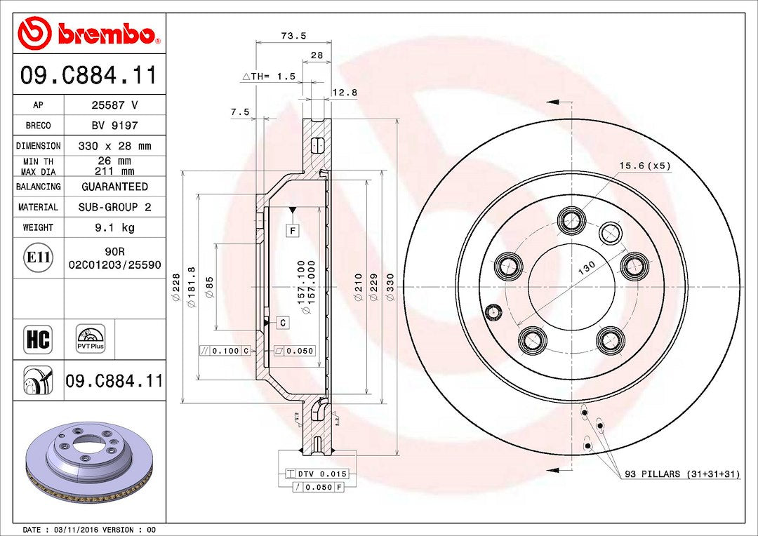 Brembo Components Not Hazardous To Health Brake Rotor 09C88411C02 - Disc