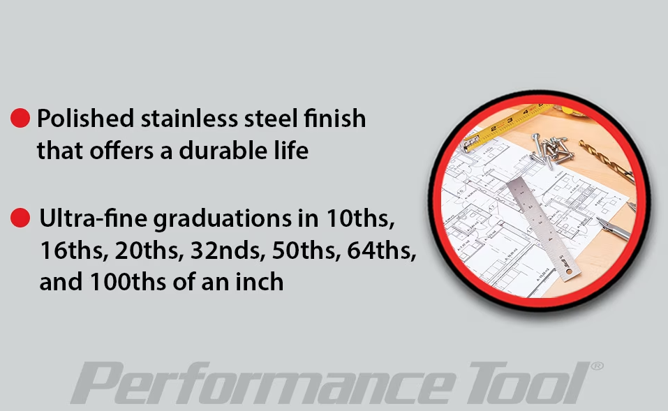 Perform Tool W5708 Polished Measuring Ruler