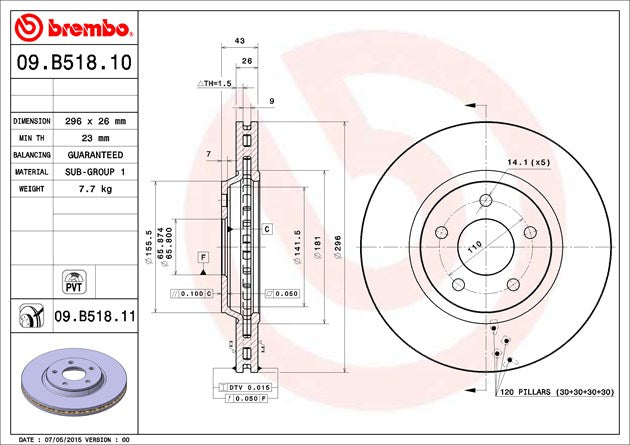 Brembo Components Not Hazardous To Health Brake Rotor 09B51811C02 - Disc
