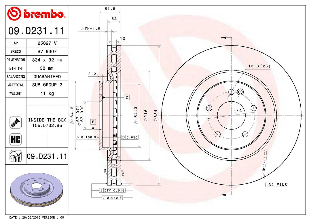 Brembo Components Not Hazardous To Health Brake Rotor 09D23111C02 - Disc