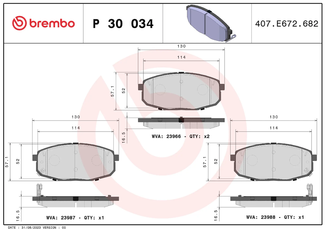 Brembo Premium Low-Met OE Equivalent Pad Brake Pad P30034
