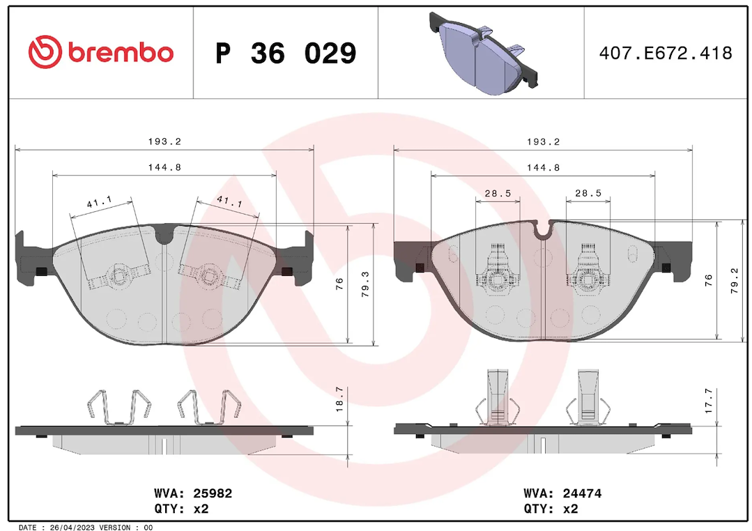 Brembo Premium Low-Met OE Equivalent Pad Brake Pad P36029
