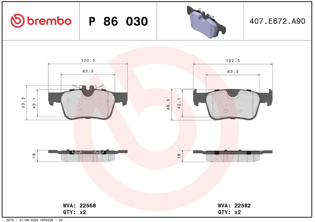 Brembo Premium Low-Met OE Equivalent Pad Brake Pad P86030