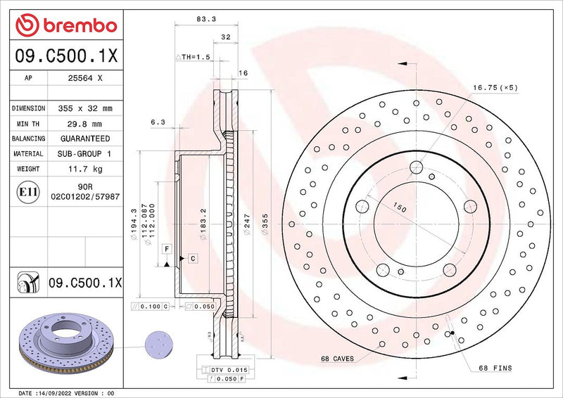Brembo 09C5001XC02 Brake Rotor