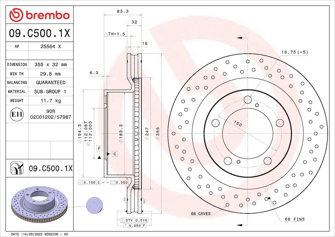 Brembo 09C5001XC02 Brake Rotor