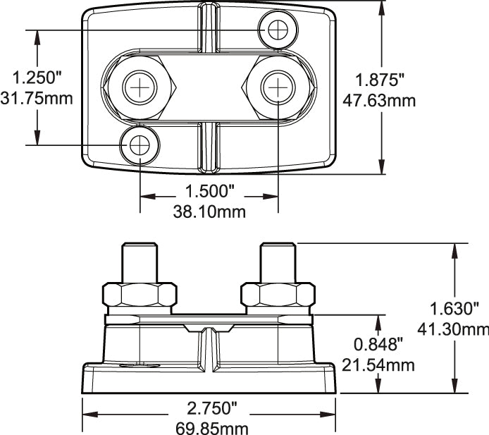Blue SEA Glass Reinforced Thermoplastics Busbar Stud 2019-BSS - Dual 8IN Insulators