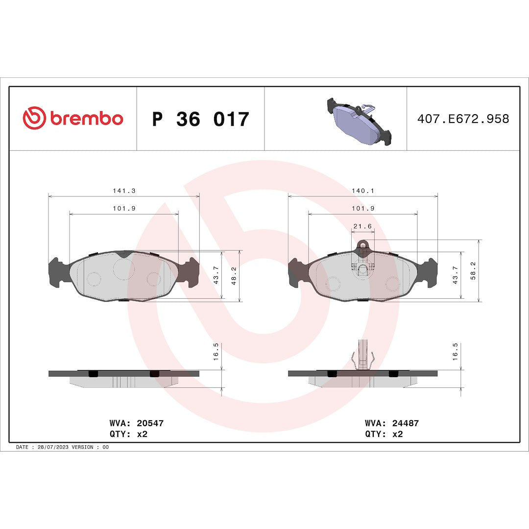 Brembo Premium Low-Met OE Equivalent Pad Brake Pad P36017 - Disc Set