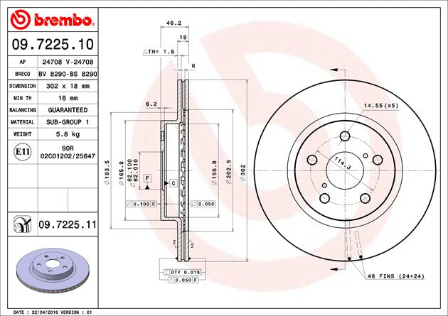 Brembo 09722511C02 Brake Rotor
