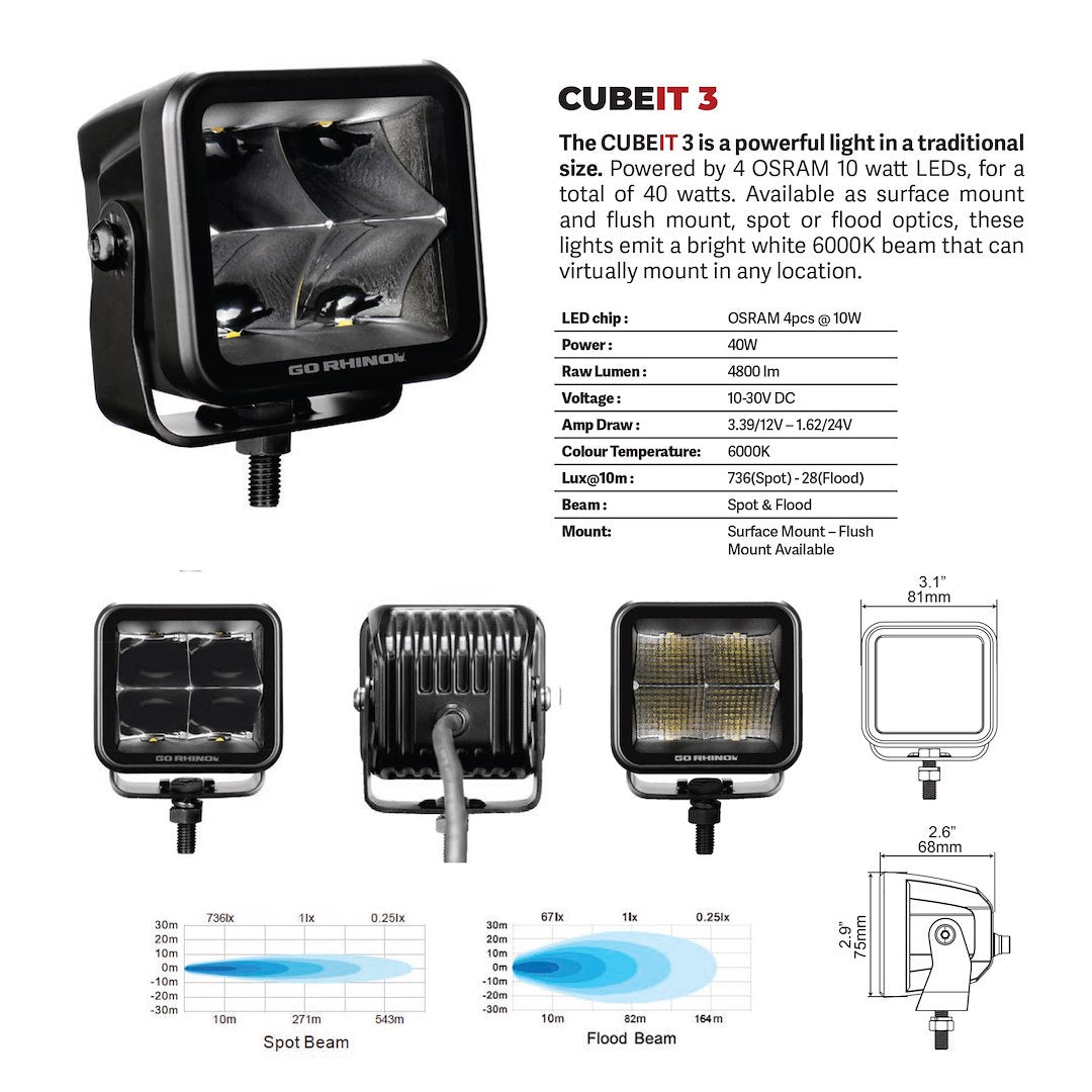 GO Rhino 750400321FCS Driving/ Fog Light - Black 3XL